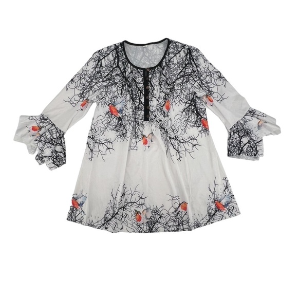 White Bird Bell Sleeve Scoop Neck Pleated Blouse Size Medium Women’s - Picture 1 of 4